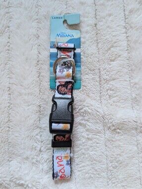 Disney Moana Light Blue Dog Collar with Colorful Print, Size Large